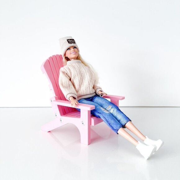 Miniature Adirondack Chair Pale Pink For 12” Barbie Integrity Fashion Dolls 1:6 - Picture 1 of 5